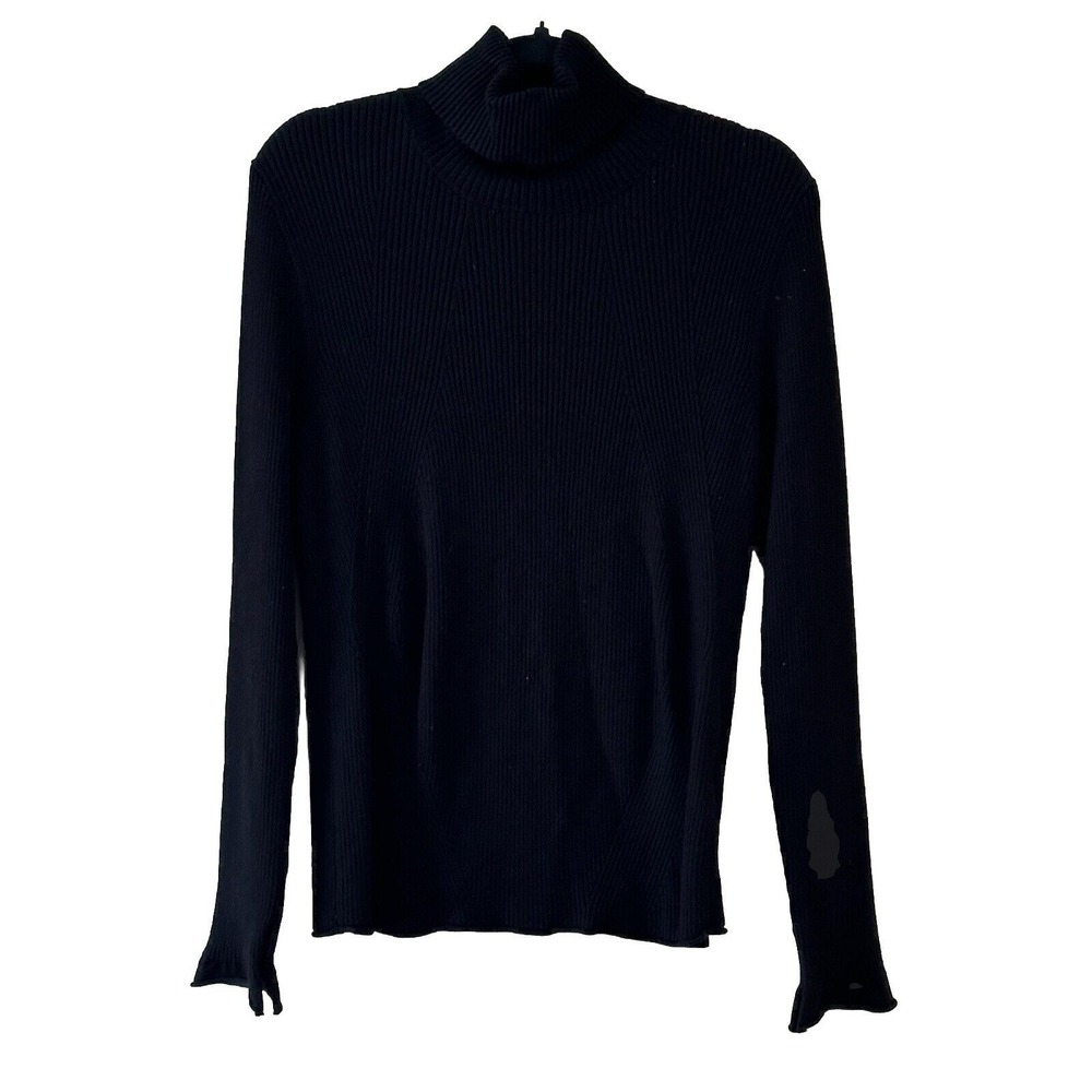 Maeve Anthropologie Womens Black Ribbed Turtleneck Slit Sleeve Top Size XL